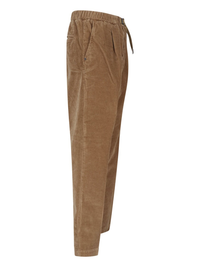 White Sand Brown Pleated Corduroy Straight-Leg Pants
