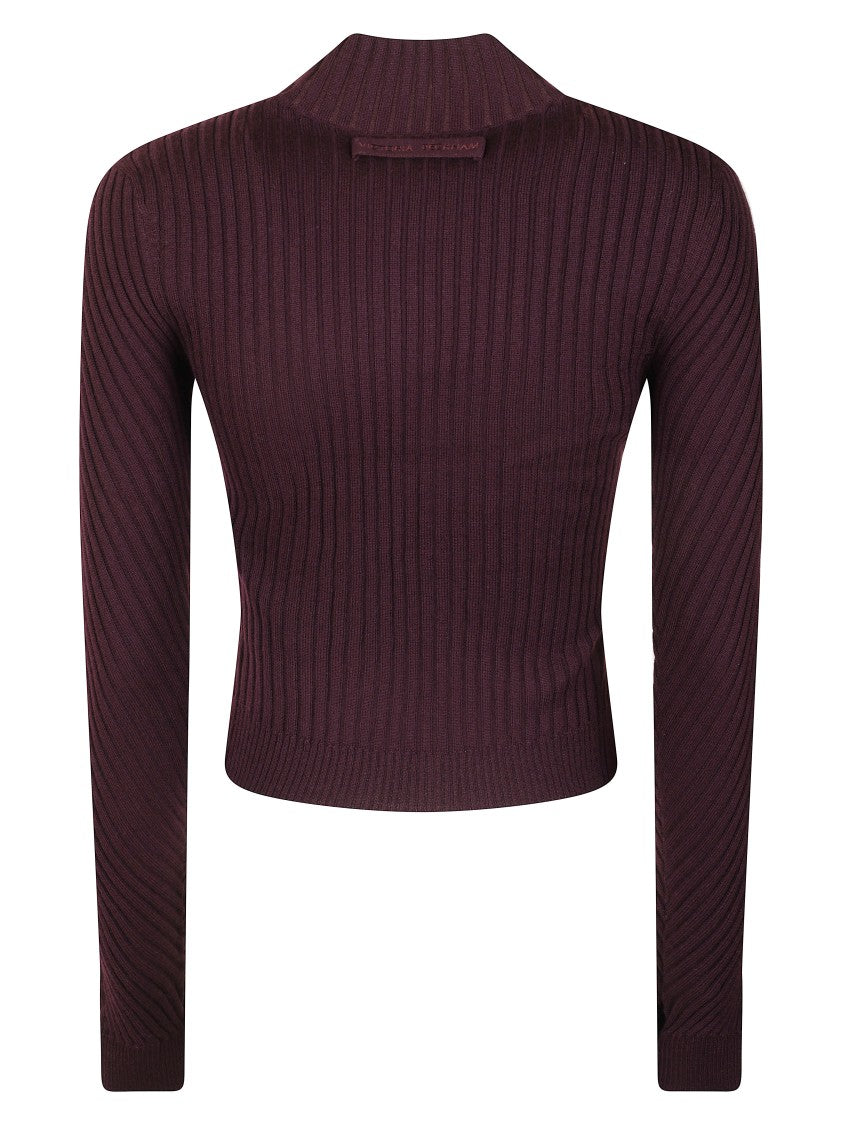 Victoria Beckham Fitted Long-Sleeved Ribbed Knit Top With High Neckline