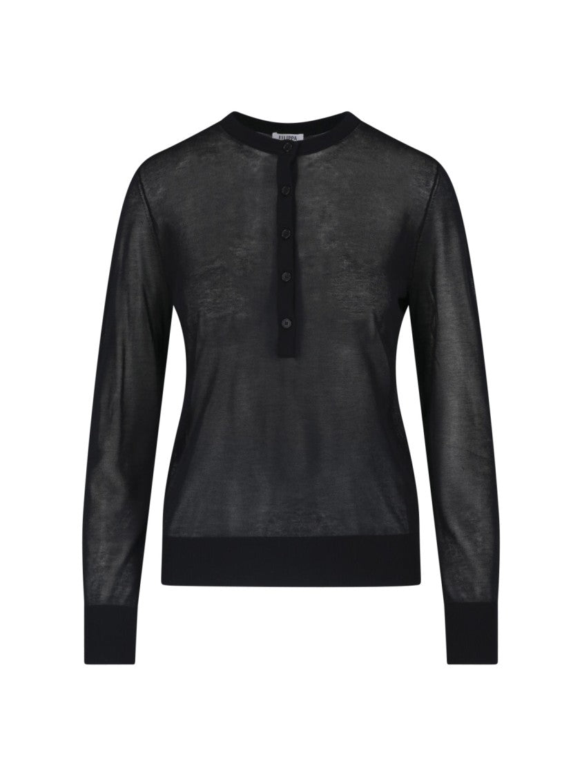 Filippa K Black Lightweight Semi-Sheer Round Neck Sweater