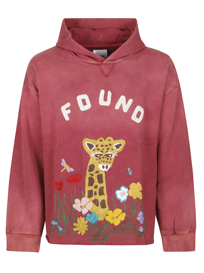 Found Embroidered Giraffe Hooded Cotton Sweatshirt