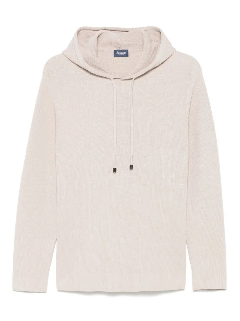 Drumohr Ribbed Textured Hoodie With Drawstring Hood