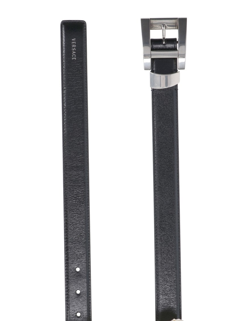 Versace Black Rectangular Buckle Leather Belt