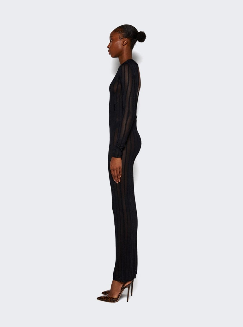 The Attico Long Sheer Knitted Rib Dress Black