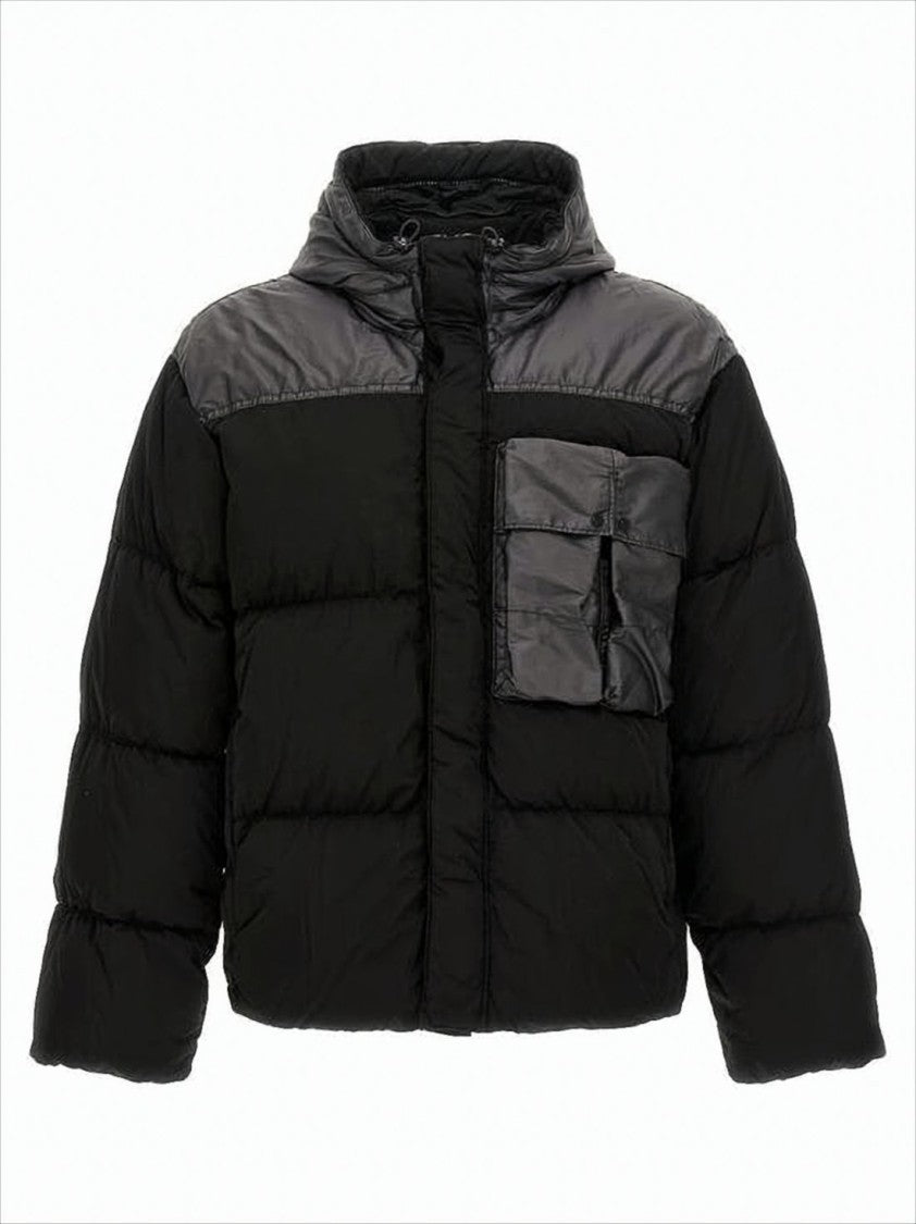 C.P. Company Quilted Black Padded Jacket With Hood And Chest Pocket