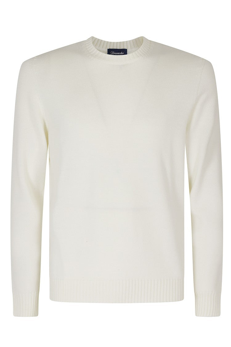 Drumohr Cream Double-Ply Merino Wool Crew Neck Sweater