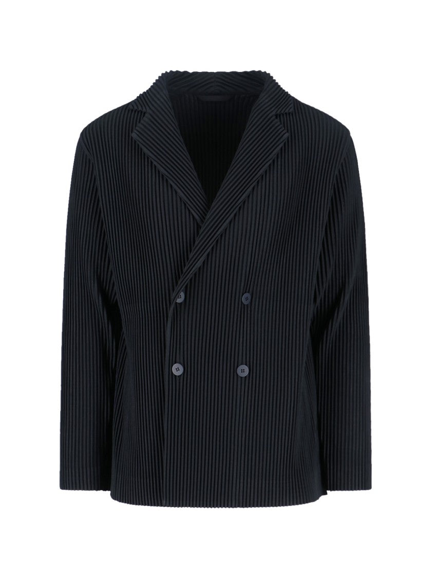 Homme Plissé Issey Miyake Minimalist Black Jacket With Cut