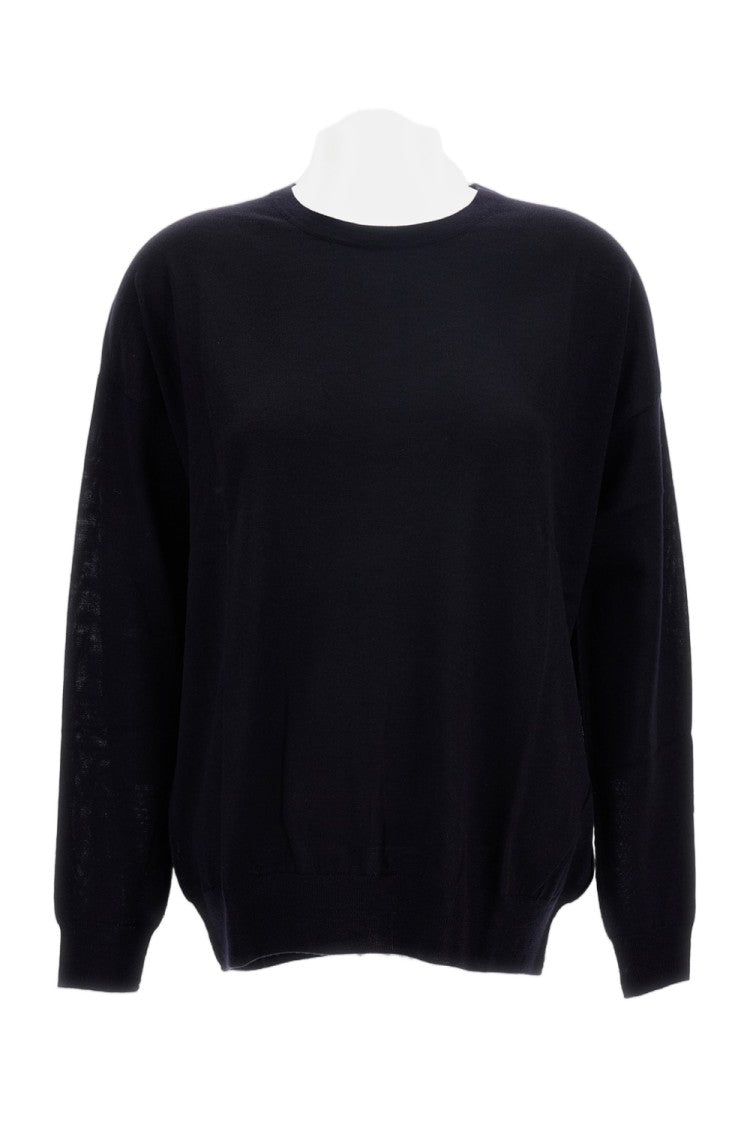 Hira Crew-Neck Cardigan With Ribbed Detailing In Sumptuous Blue