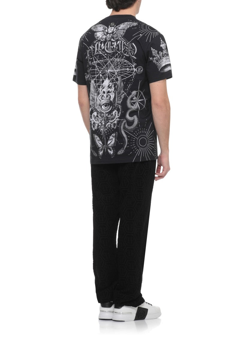 Philipp Plein Black Tattoo Print Cotton T-Shirt
