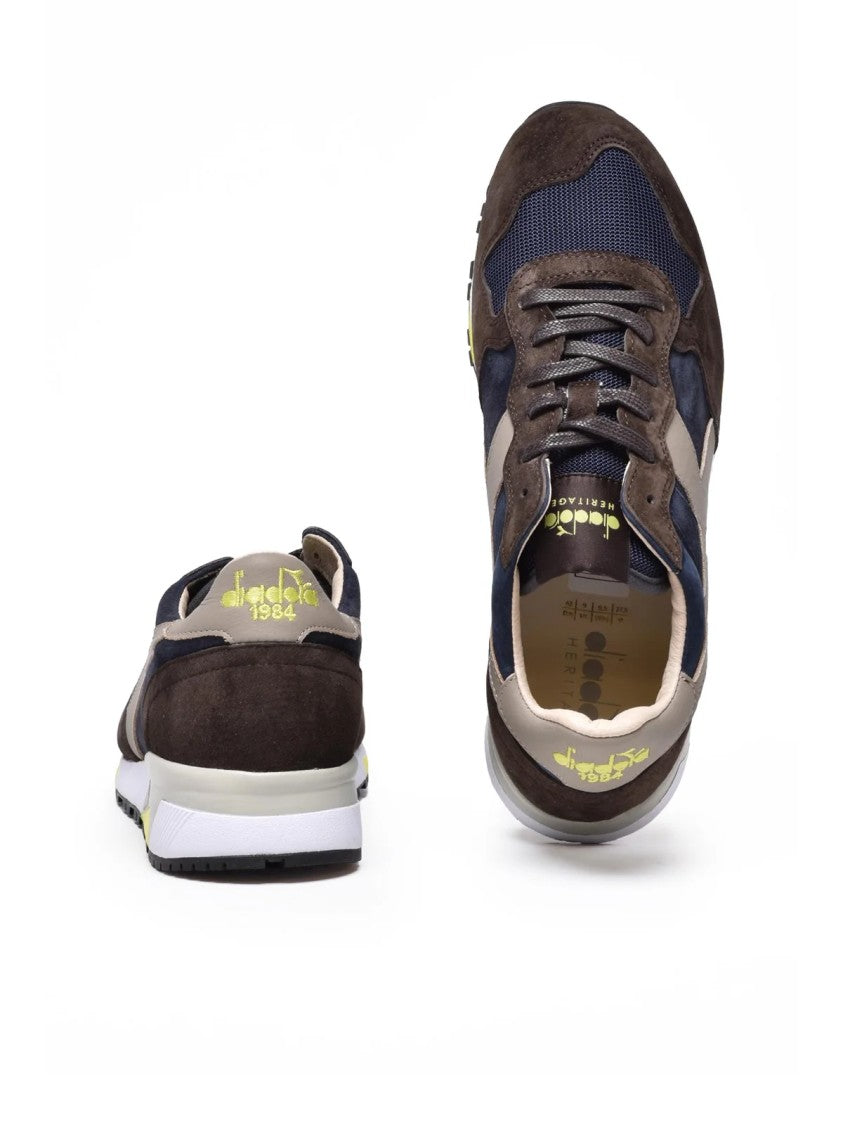 Diadora Heritage Brown Blue Leather Polyester Suede Sneakers