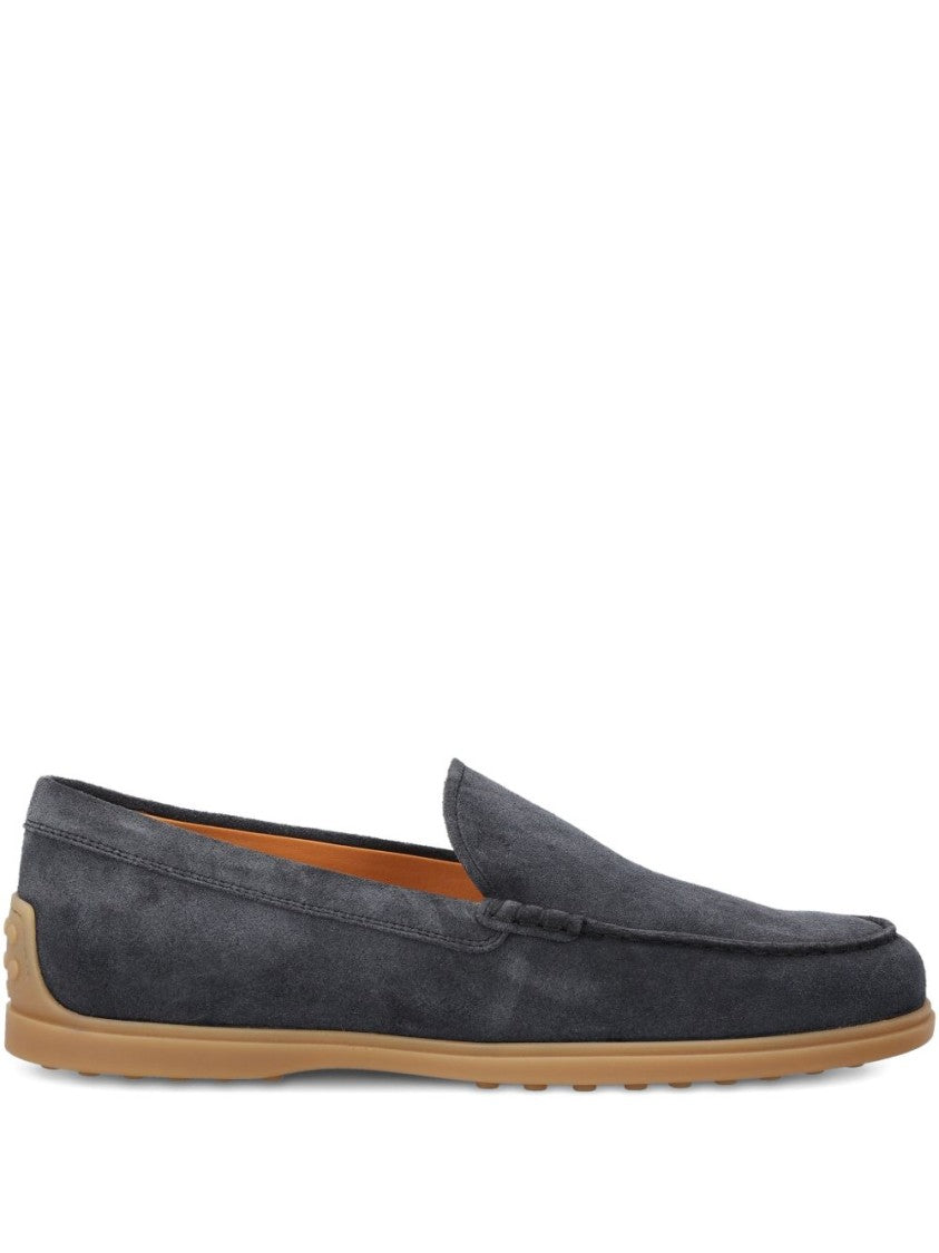 Tod's Blue Topstitching Round Toe Flat Shoes