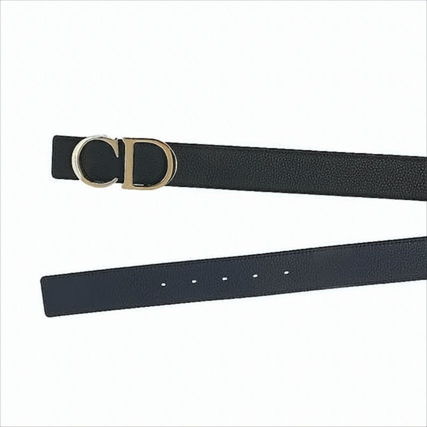 Christian Dior Textured Finish Leather Belt With Signature Cd Buckle
