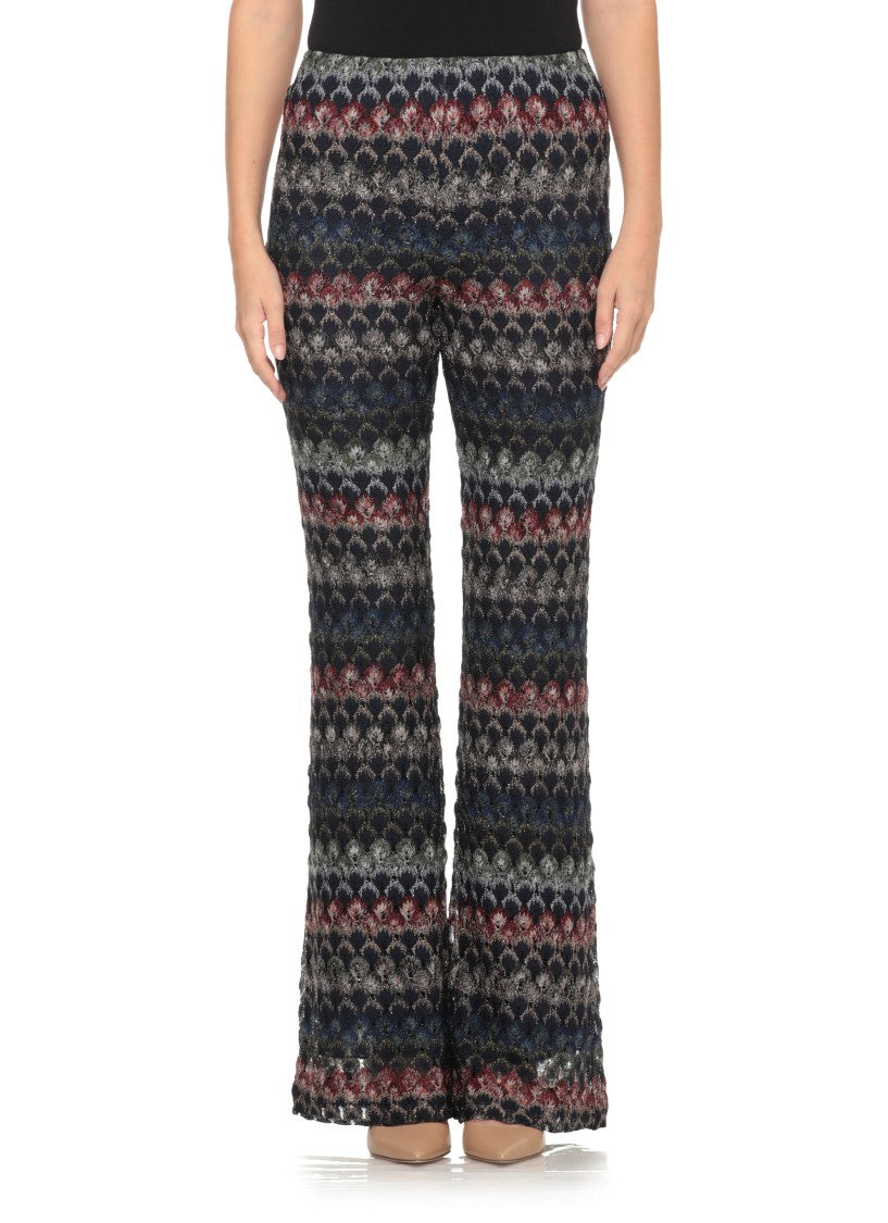Missoni Blue Geometric Lurex Elastic Waist Viscose Flared Pants