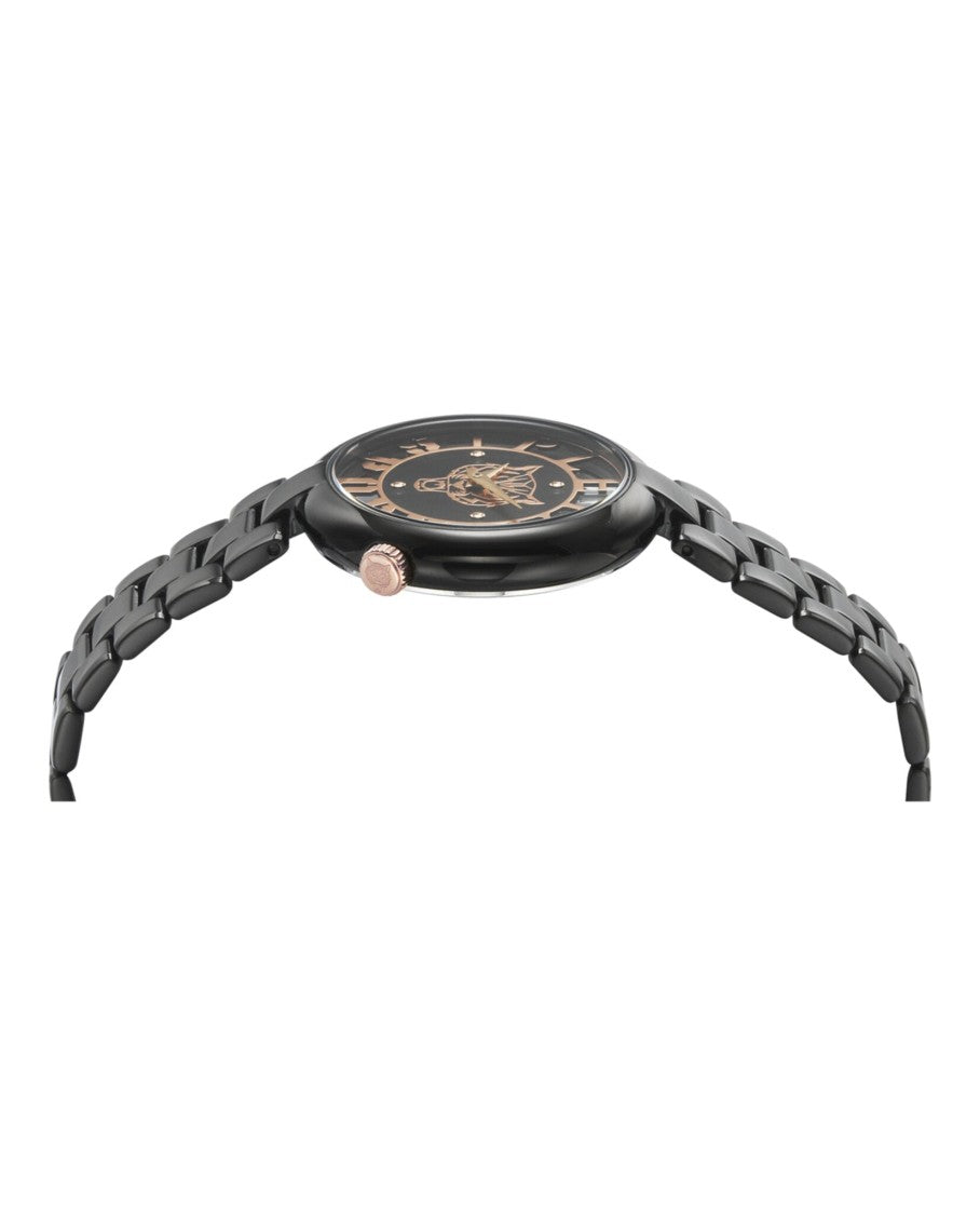 Plein Sport Tiger Motif Black Ip Bracelet Watch With Rose Gold Accents