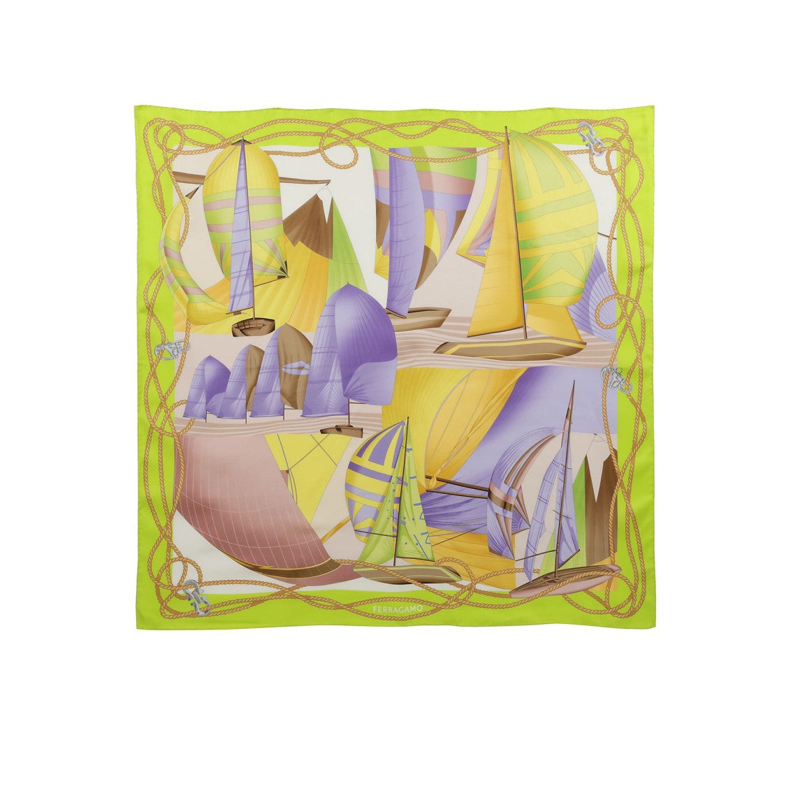 Ferragamo Nautical-Inspired Silk Foulard With Vibrant Pastel Print