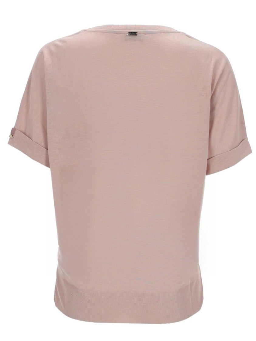 Herno Dusty Pink Rolled Cuffs Cotton T-Shirt