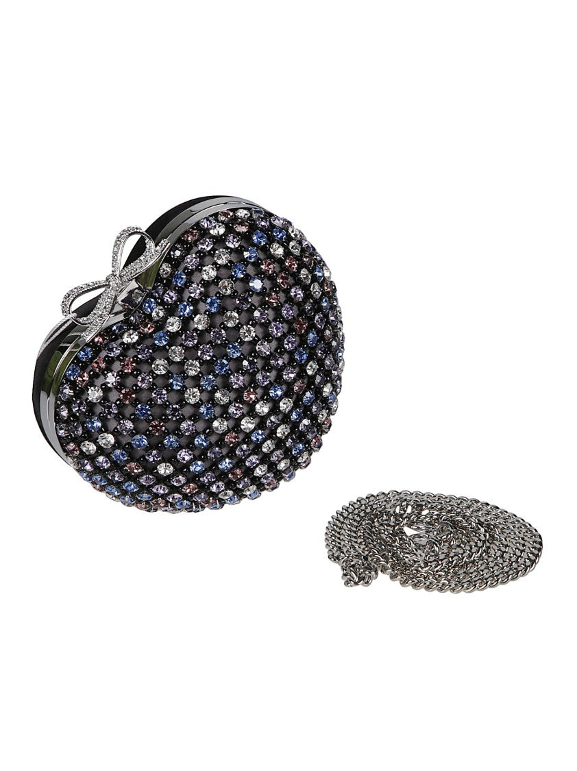 Self-Portrait Multi Crystal Heart Shaped Clutch