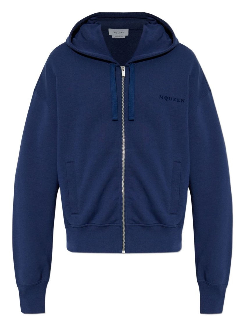 Alexander Mcqueen Tailored Blue Sweatshirt With Front Zip