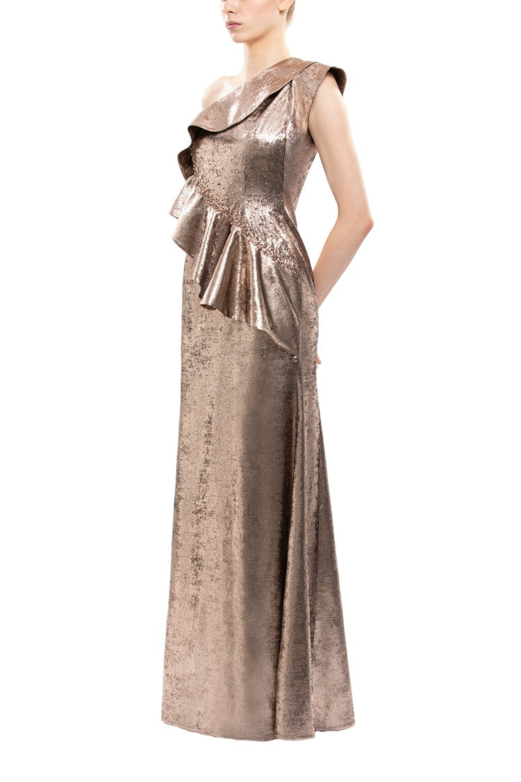 Saiid Kobeisy Embellished One-Shoulder Lamé Dress