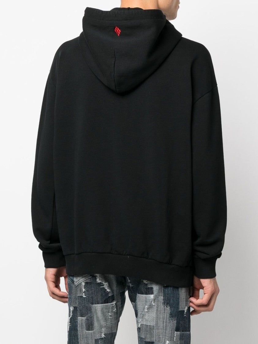 Marcelo Burlon Black Feathers Necklace Over Cotton Hoodie