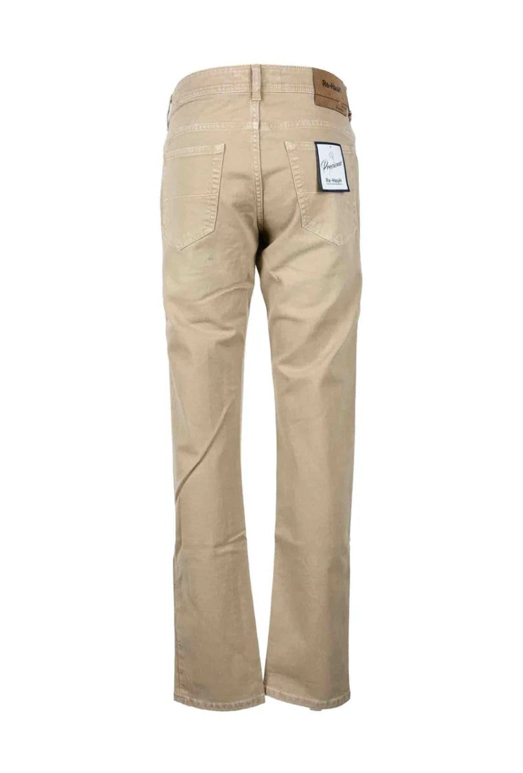 Re-Hash Beige Cotton Stretch Trousers With Practical Pockets And Minimalist Design