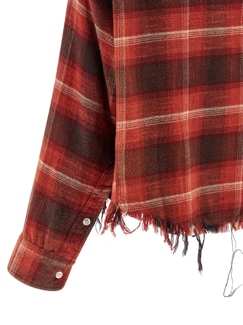 R13 Check Print Fringed Cropped Shirt