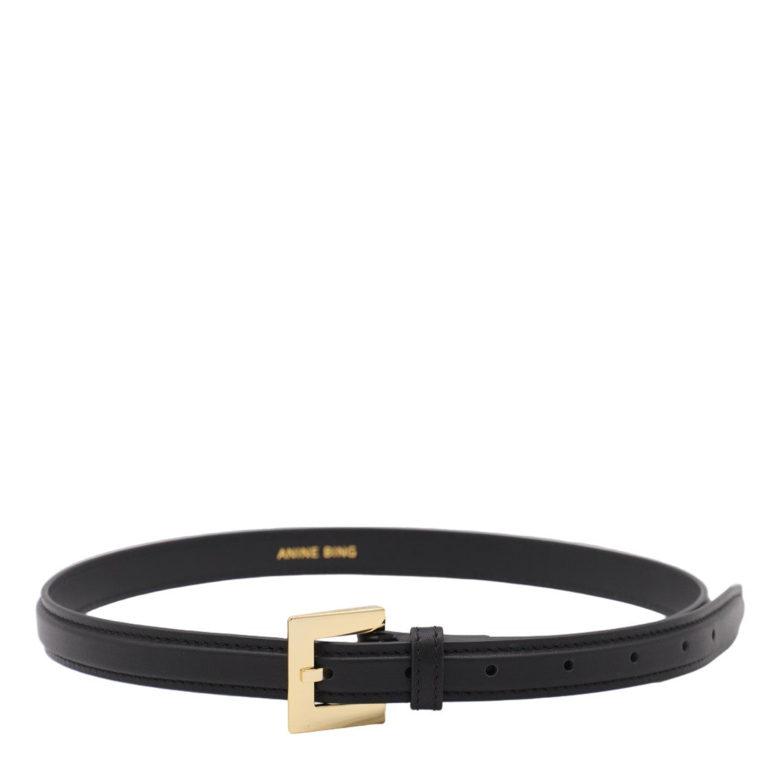 Anine Bing Narrow Belt With Polished Gold Buckle