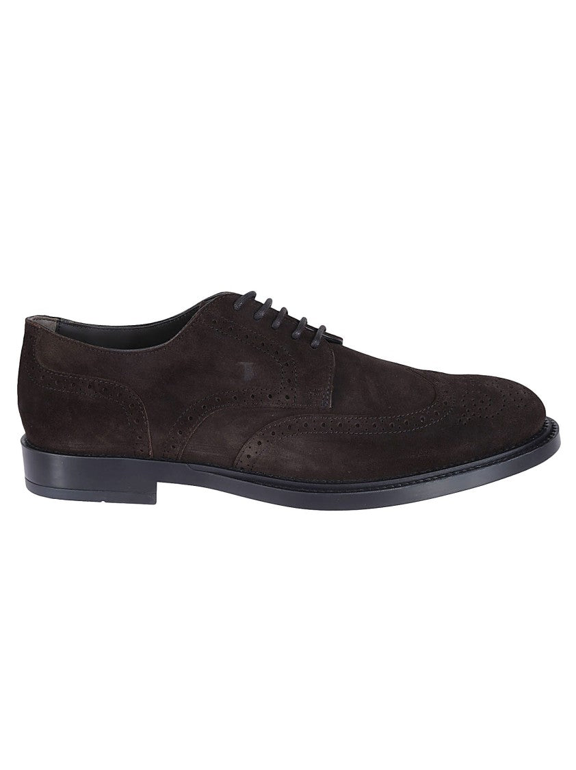 Tod's Brown Wingtip Derby Shoes With Intricate Brogue Detailing