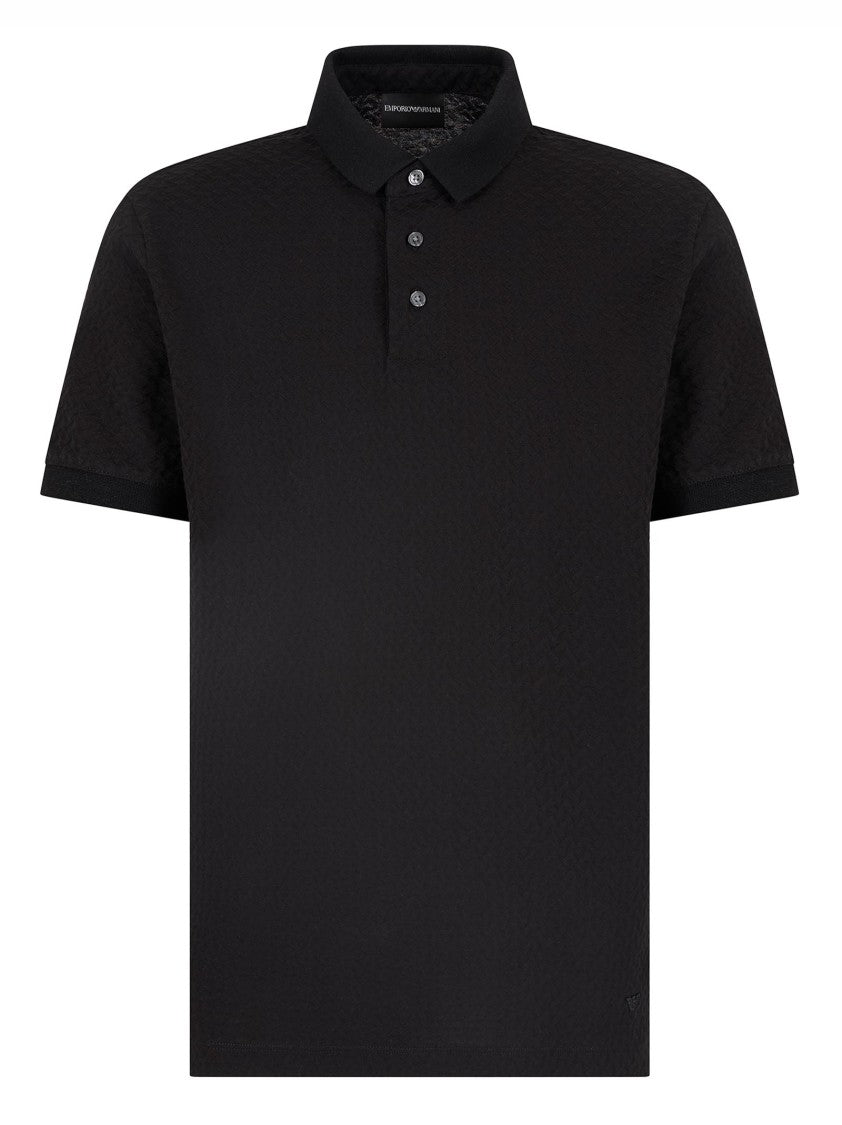 Emporio Armani Short-Sleeved Black Cotton Jacquard Polo