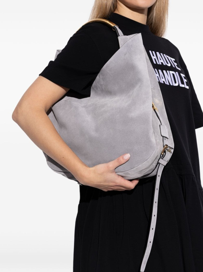 Moschino Soft Structured Curved Gold Handle Bag
