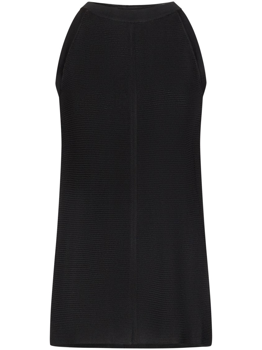 Loulou De Saison Sleeveless Black Armhole Top With High Neckline