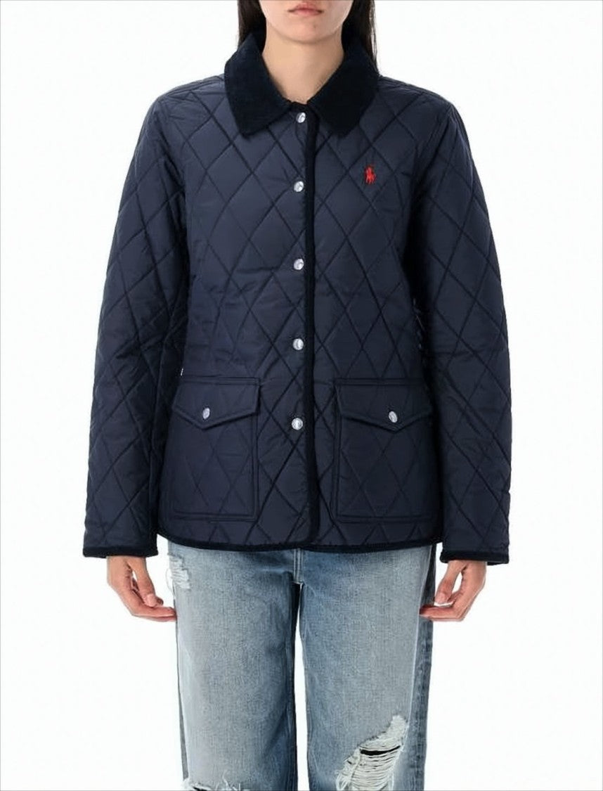 Polo Ralph Lauren Quilted Blue Jacket With Contrasting Collar And Snap Buttons