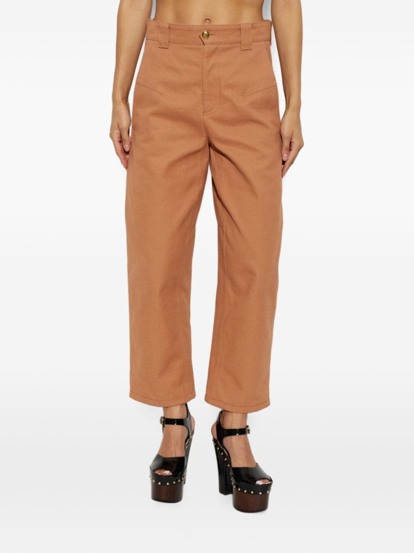 Chloé Black Wide-Leg Cropped Button Trousers