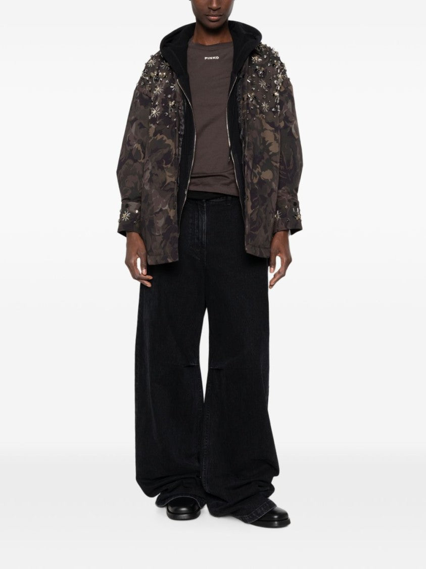 Pinko Technical Canvas Jewel Embroidered Camouflage Overshirt