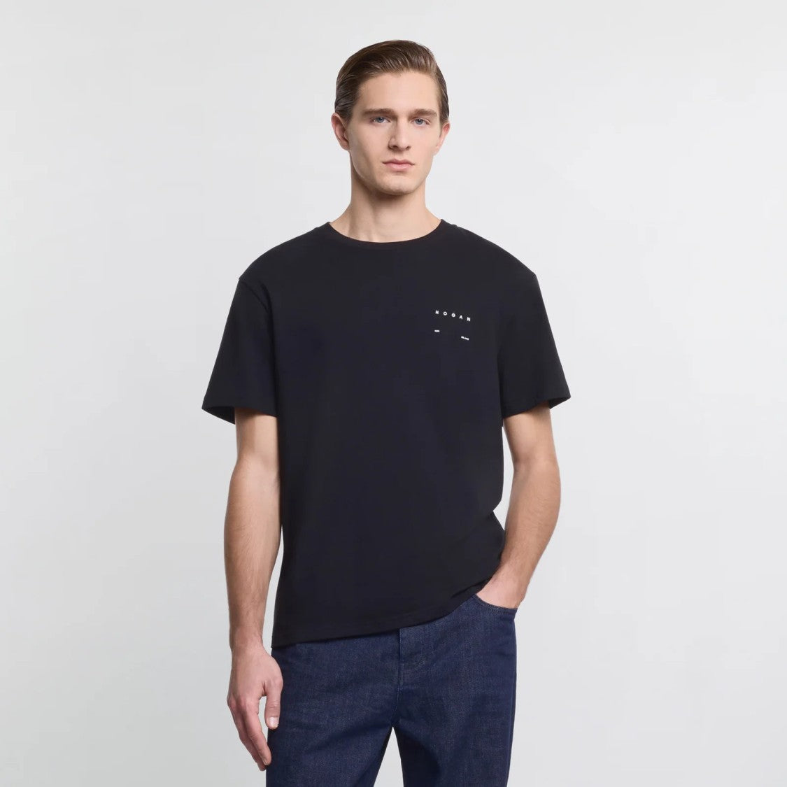 Hogan Minimalist Black T-Shirt With Calfskin Blend