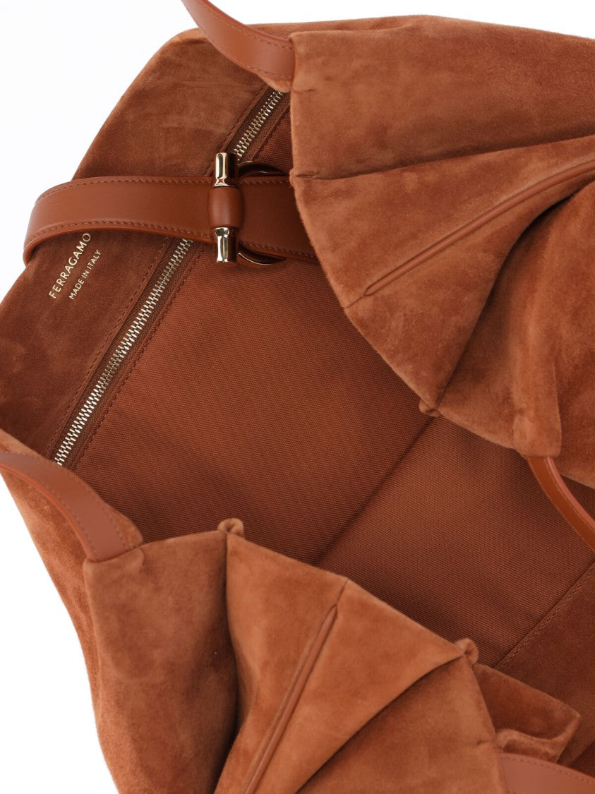 Ferragamo Suede Shoulder Bag – Brown