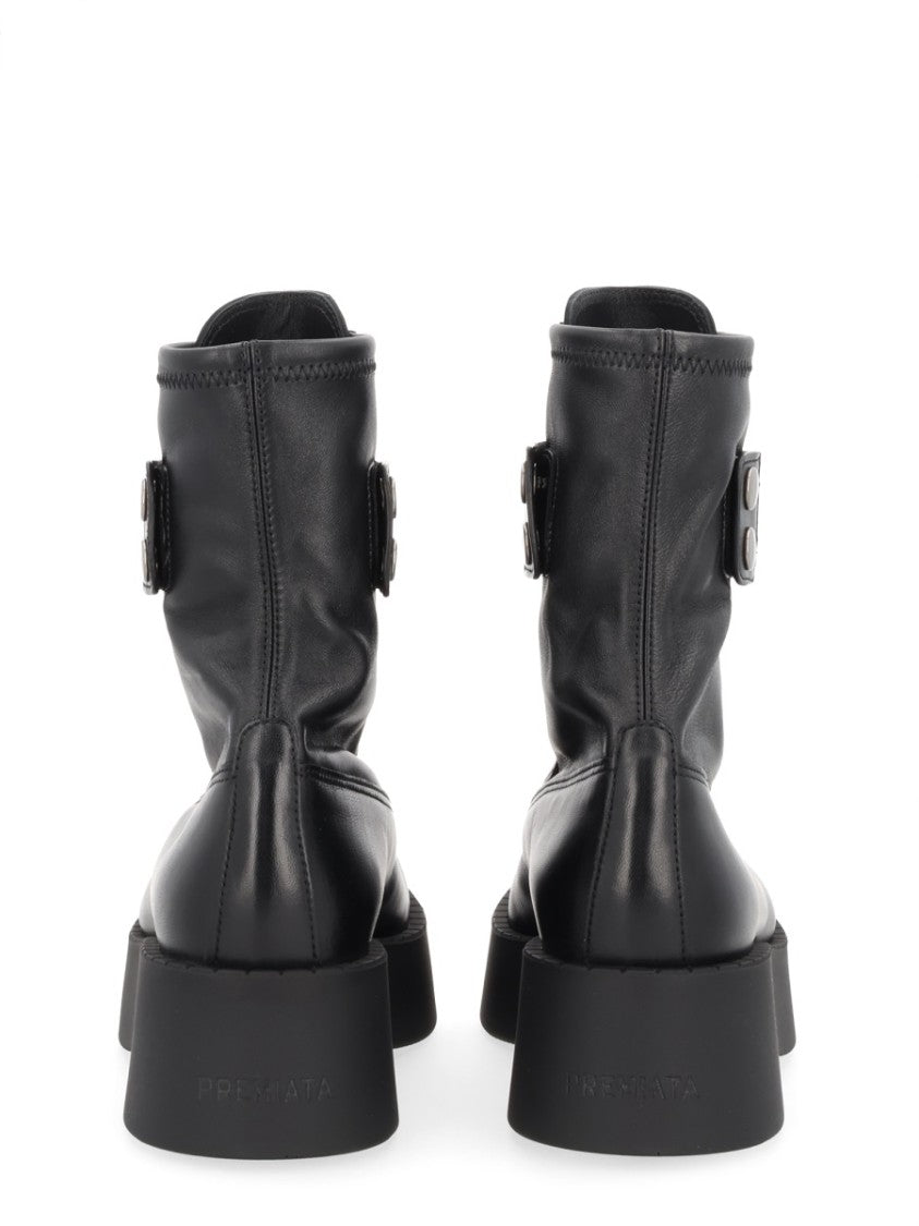 Premiata Black Front Zipper Lamb Leather Platform Boots