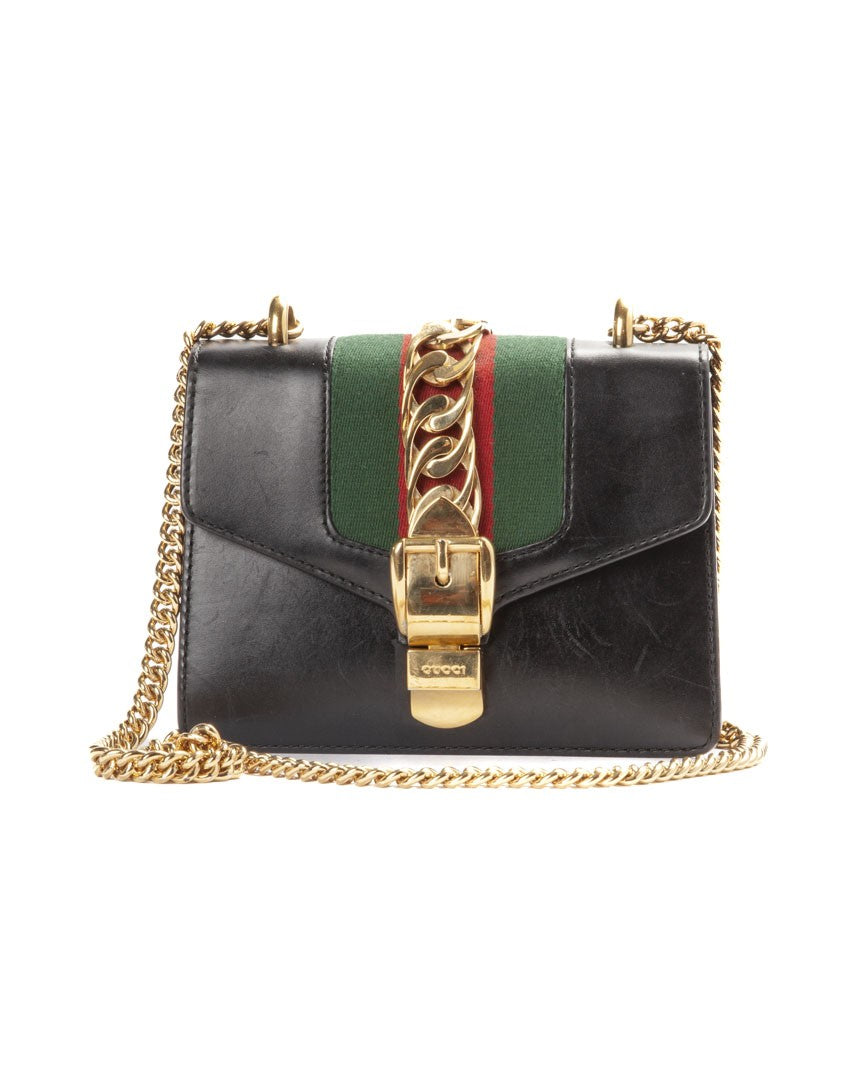 Gucci Silvye Chain Mini Web In Black