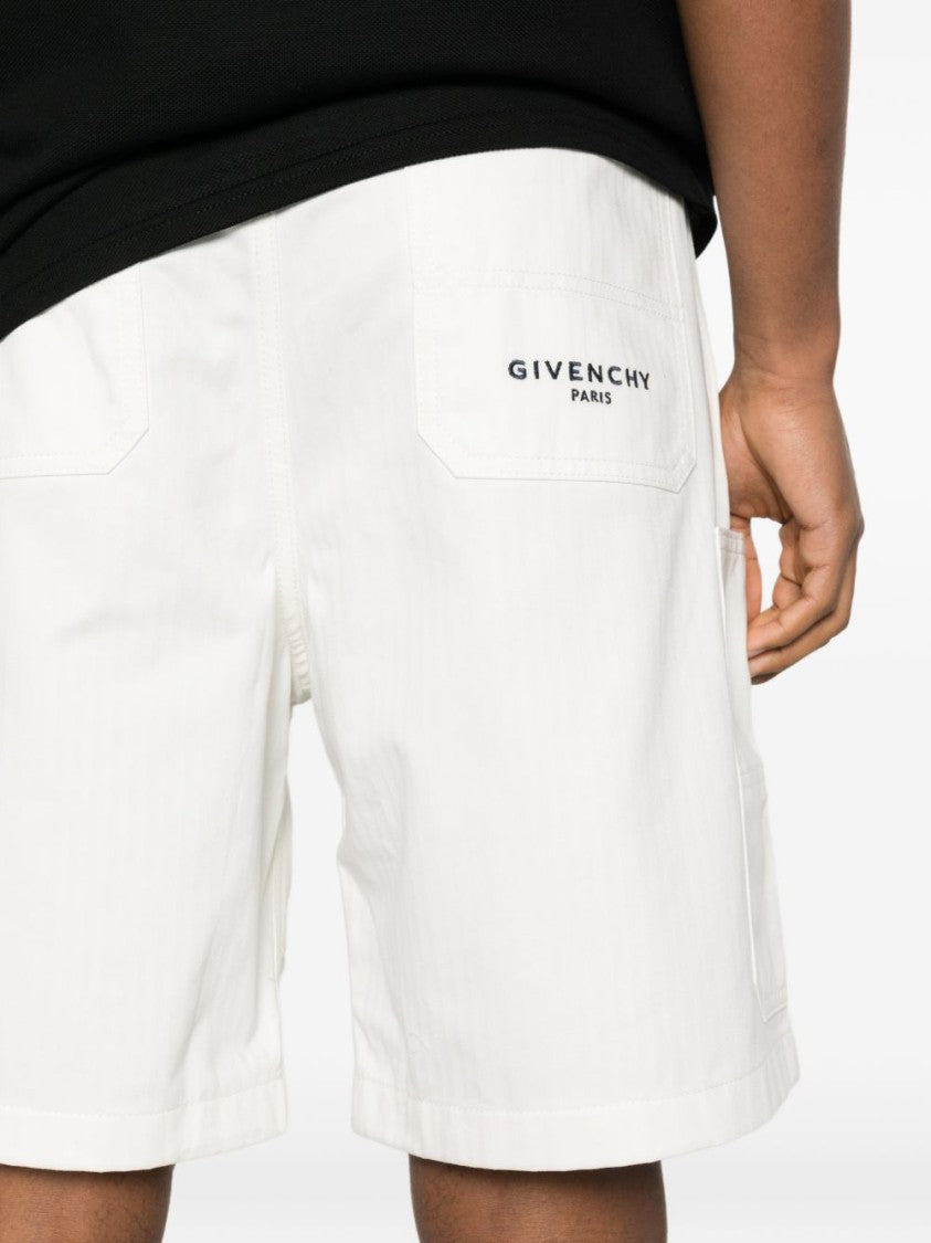 Givenchy White Bermuda Denim Herringbone Cargo Shorts