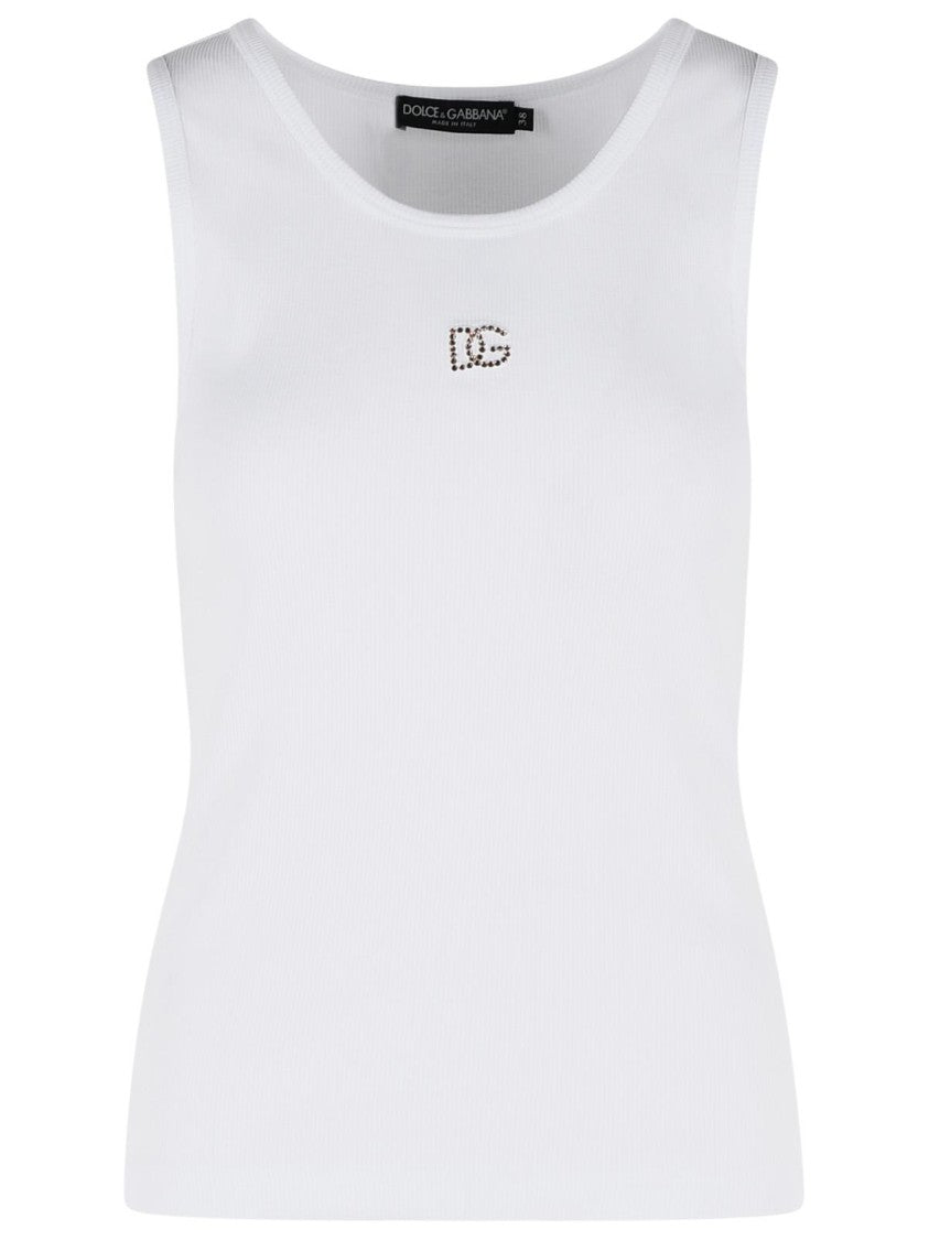 Dolce & Gabbana White Textile Glass Blend Tank Top