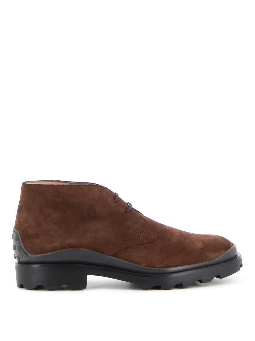 Tod's Ankle-High Lace-Up Shoes In Rich Brown Suede