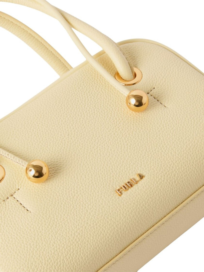 Furla Black Textured Leather Gold-Tone Handbag