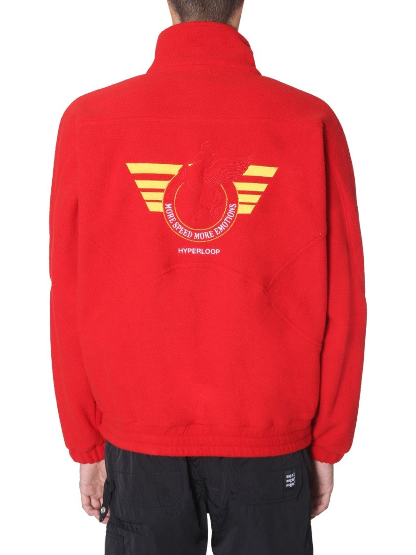 Msgm Red Oversized Half-Zip Sweatshirt