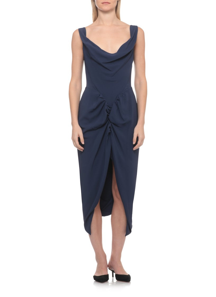 Vivienne Westwood Panther Dress With Front Drape Detail And Vent