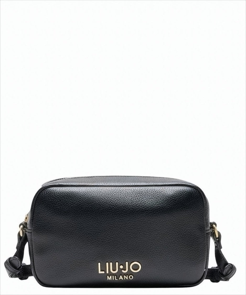Liu Jo Compact Black Shoulder Bag With Drummed-Effect Texture