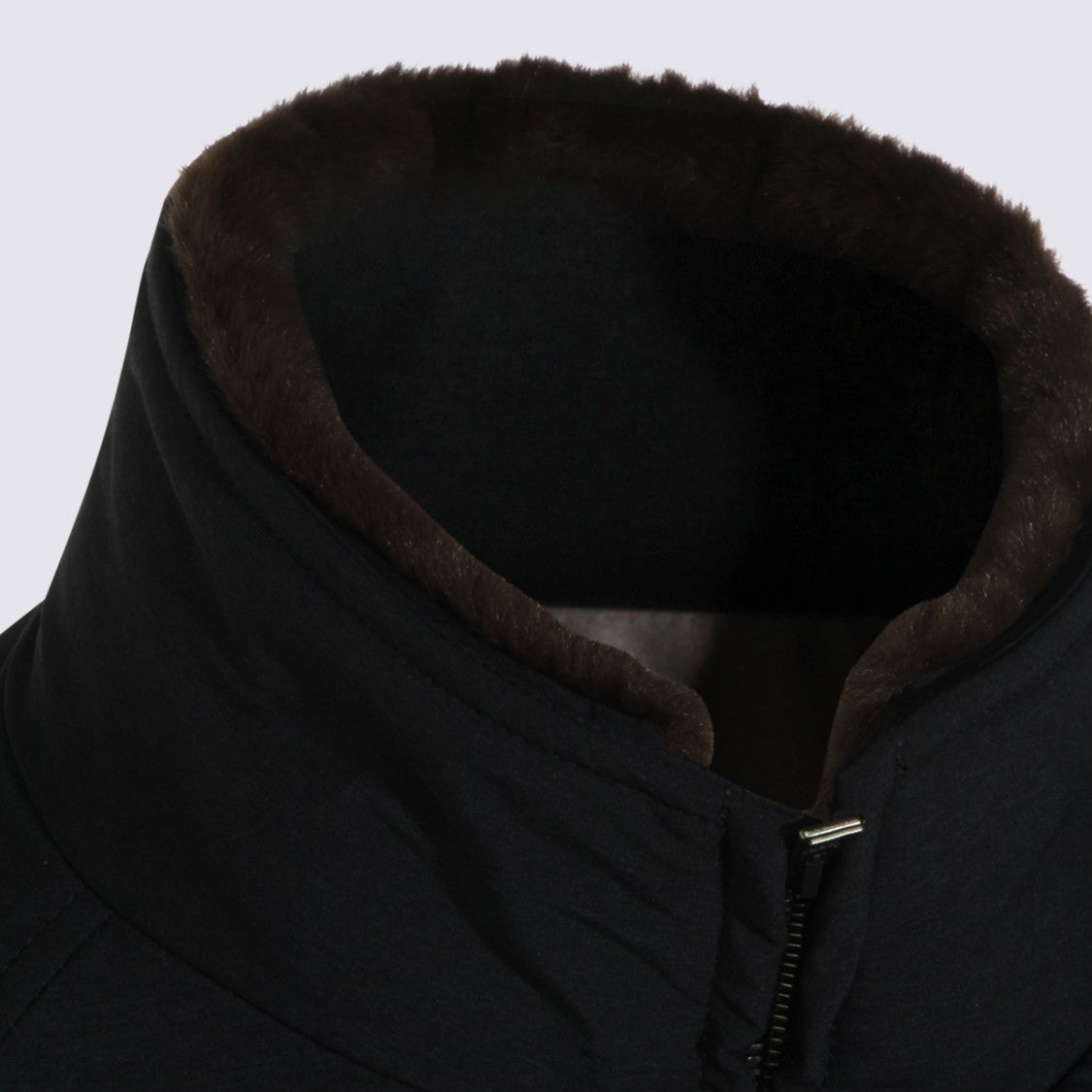 Herno Tailored Minimalist Jacket With High Collar And Fur Lining