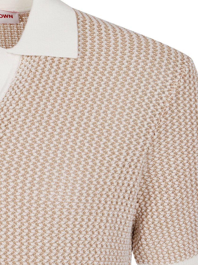 Orlebar Brown Textured Knit Polo Shirt With White Collar