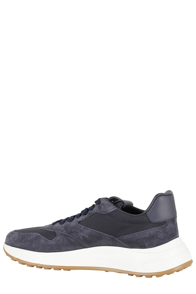 Hogan Denim Blue Hyperlight Laced Suede-Trim Leather Sneakers