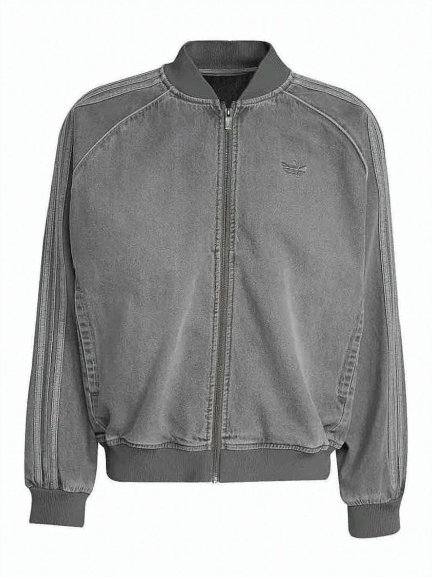 Adidas Washed Denim Jacket With Ribbed Cuffs