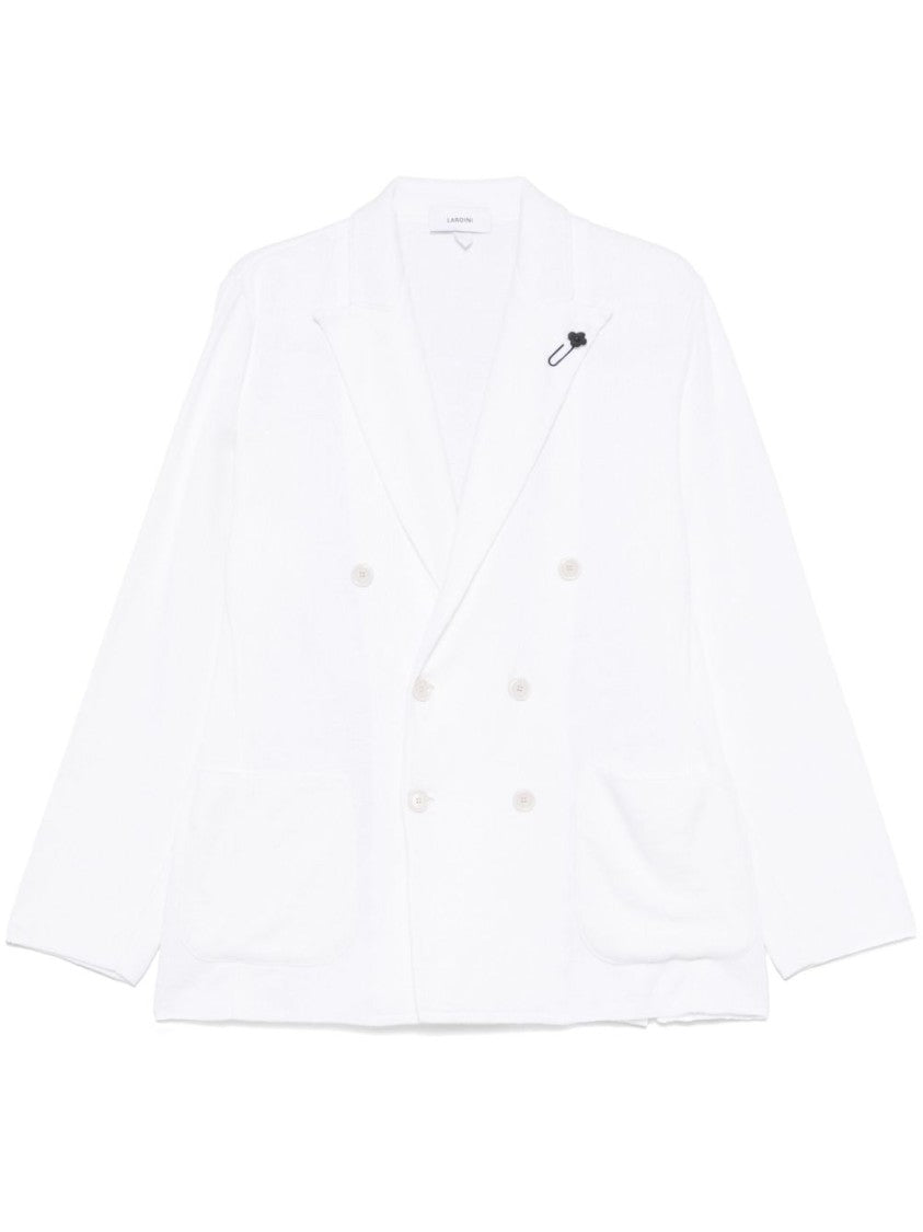 Lardini Double-Breasted Linen Jacket With Brooch Detail