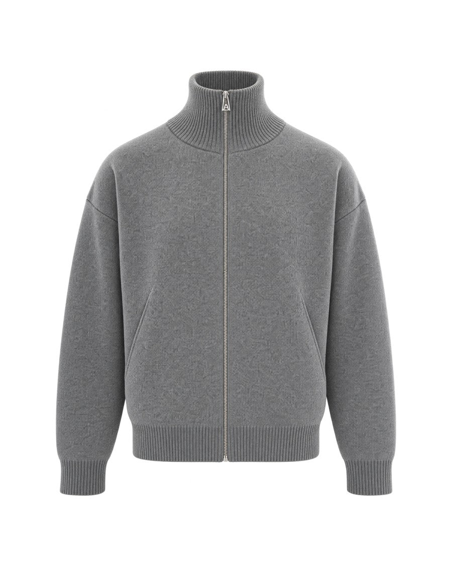 Axel Arigato Grey Melange High-Collar Wool-Blend Full-Zip Cardigan